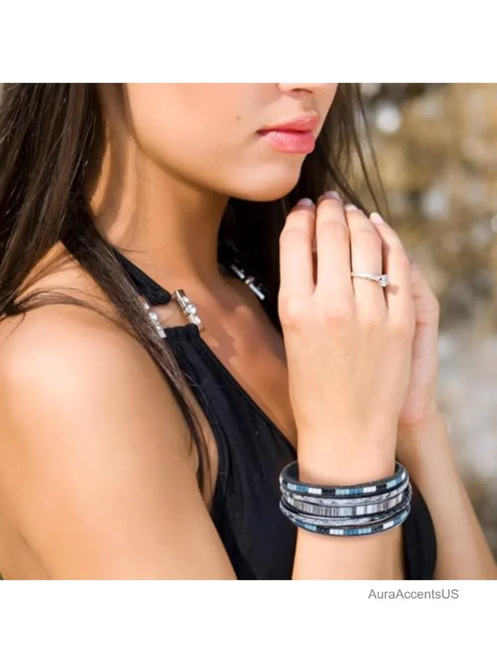 2Pcs Leather Wrap Bracelets Boho Multi-Layer Braided Stack Bracelets for Women
